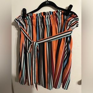 Colorful Striped Paperbag Waist Skirt